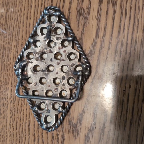 Vintage Ladies Handcrafted Diamond Shaped Belt Buckle with Pink Rhinestones - Picture 3 of 6